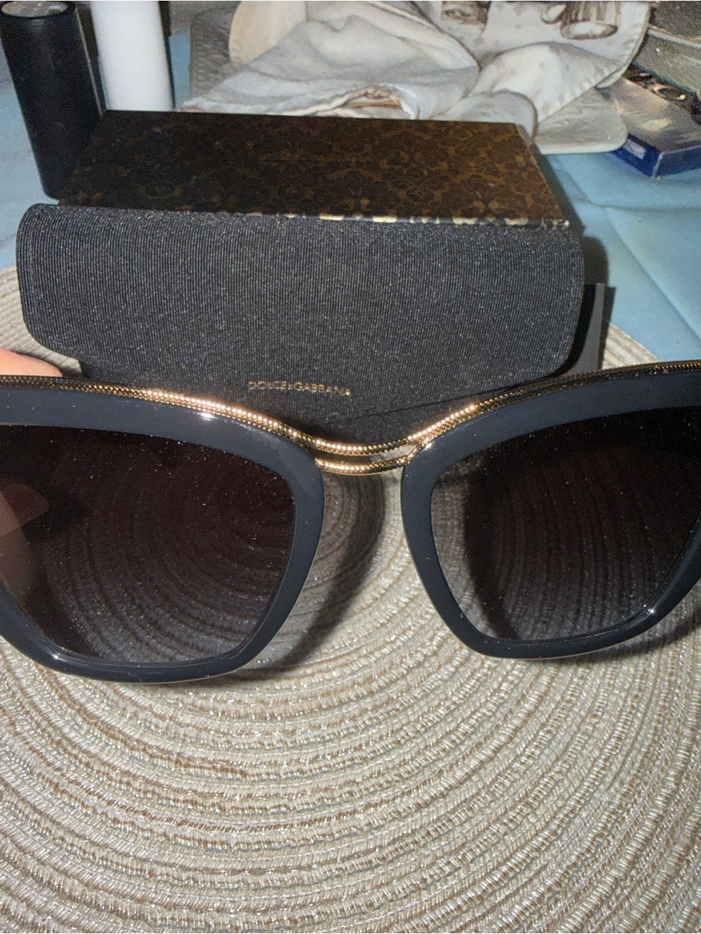 Dolce & Gabbana Black Sunglasses with Gold Braided Bridge